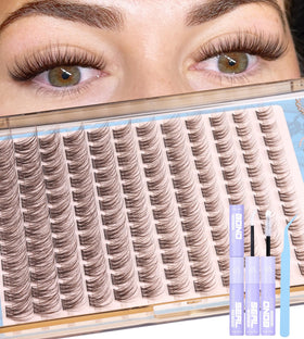 Mavphnee Brown Lash Clusters Kit with 144 pieces and mixed lengths