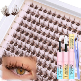 Mavphnee Brown Lash Clusters Kit with adhesive and tweezers