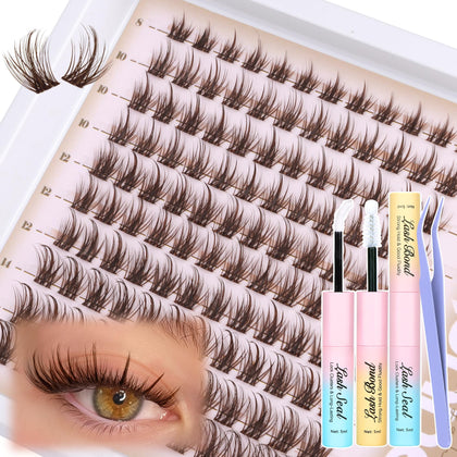 Mavphnee Brown Lash Clusters Kit with adhesive and tweezers