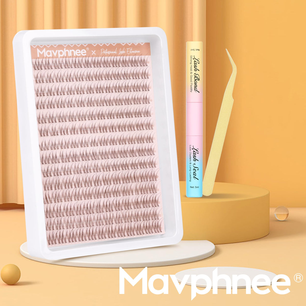 Mavphnee Brown Lash Clusters Kit with lashes arranged neatly