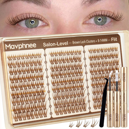 Mavphnee Brown Lash Clusters Kit with various lash lengths