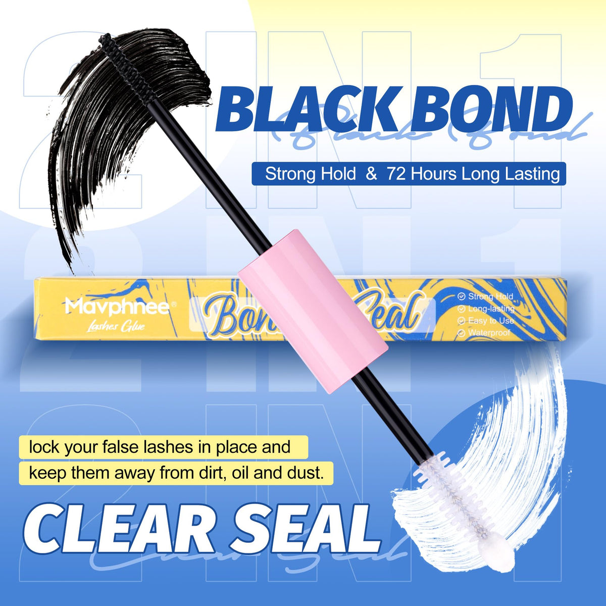 Mavphnee Lash Bond and Seal adhesive in use on eyelashes