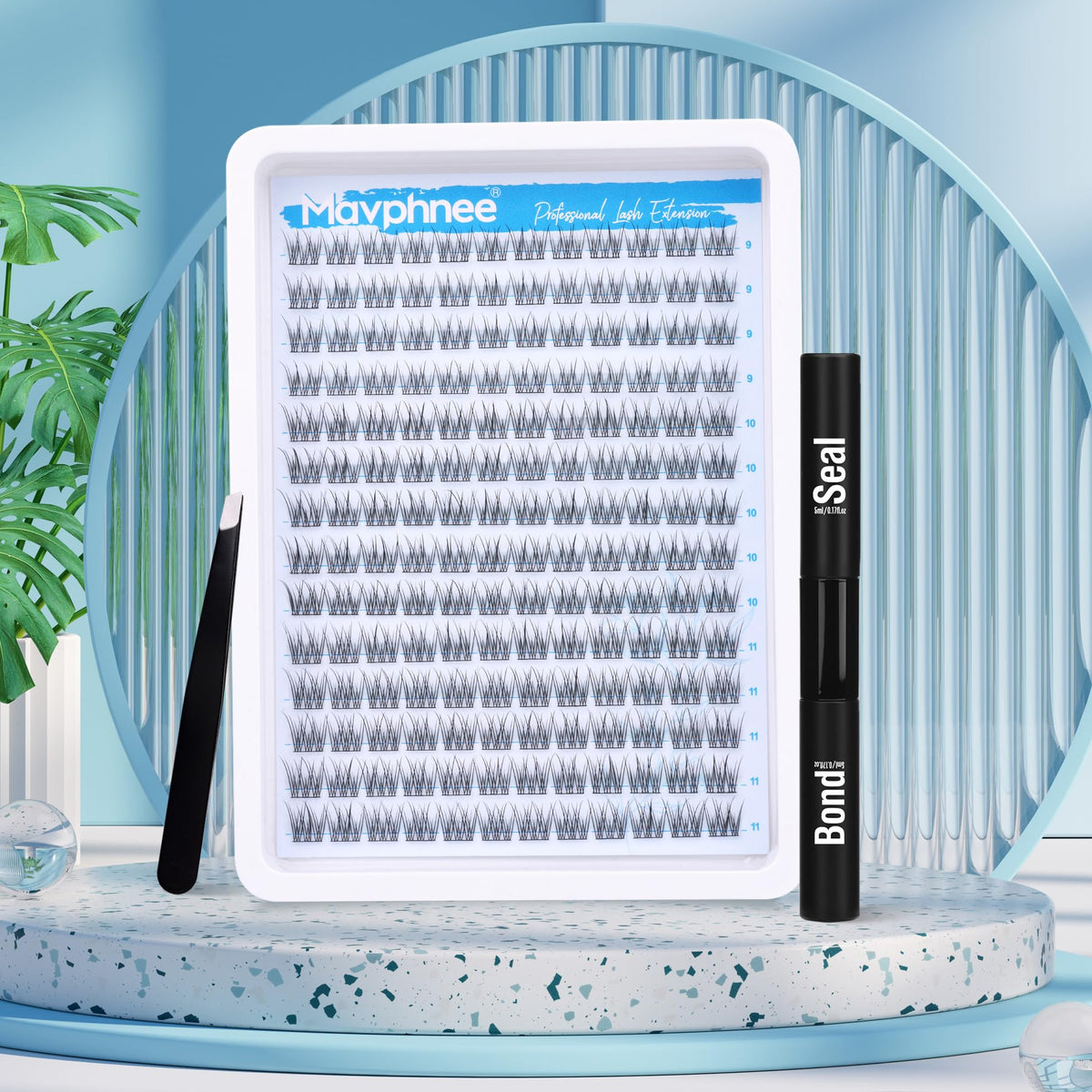 Mavphnee lash clusters arranged neatly in kit