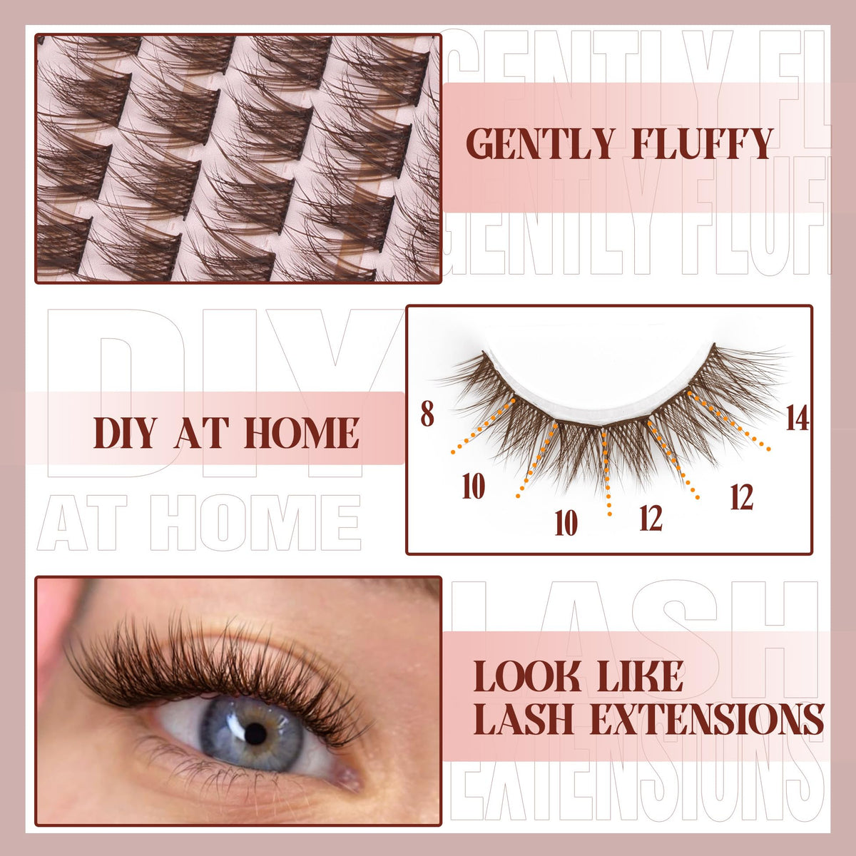 Mavphnee lash clusters in different lengths arranged neatly