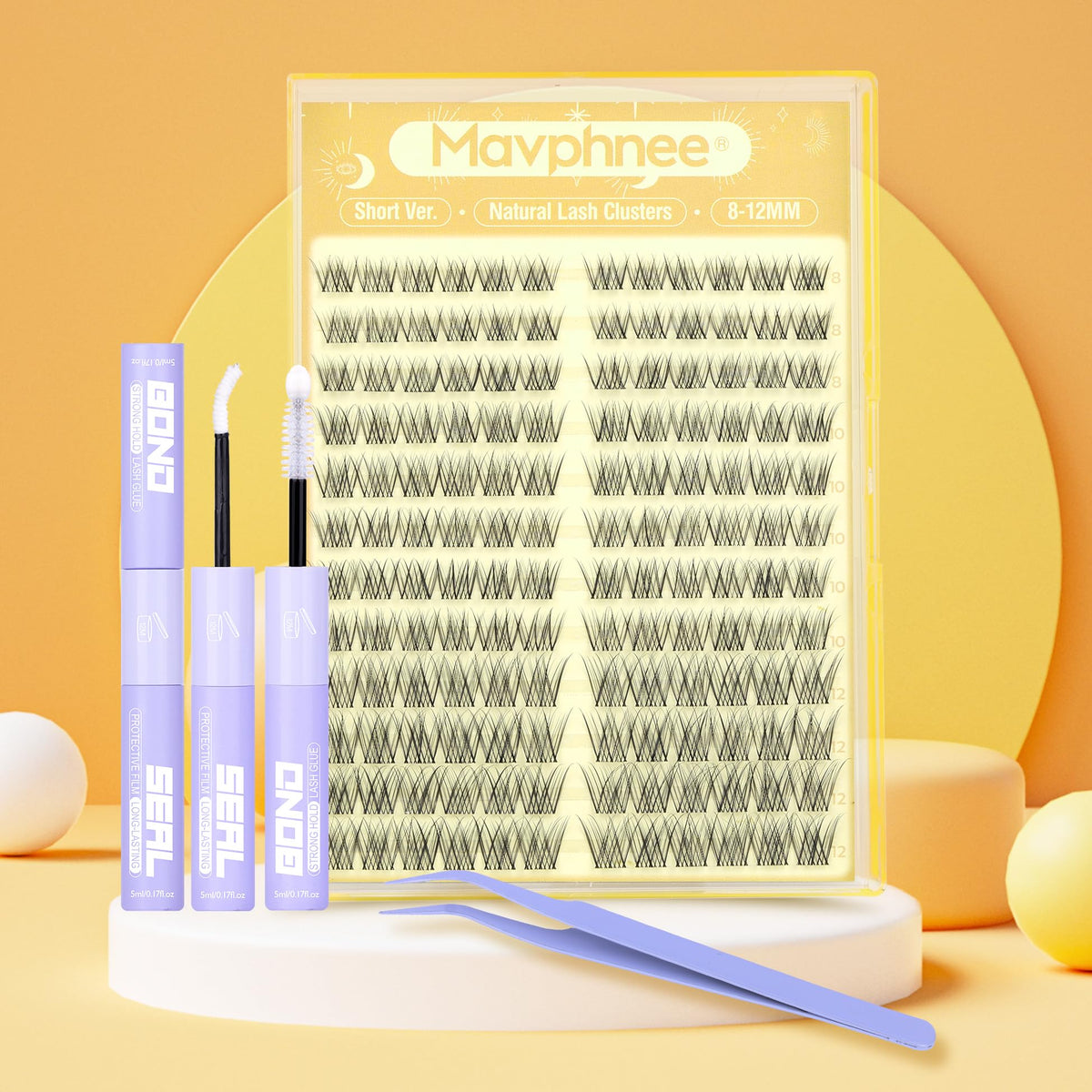 Mavphnee lash clusters kit contents laid out