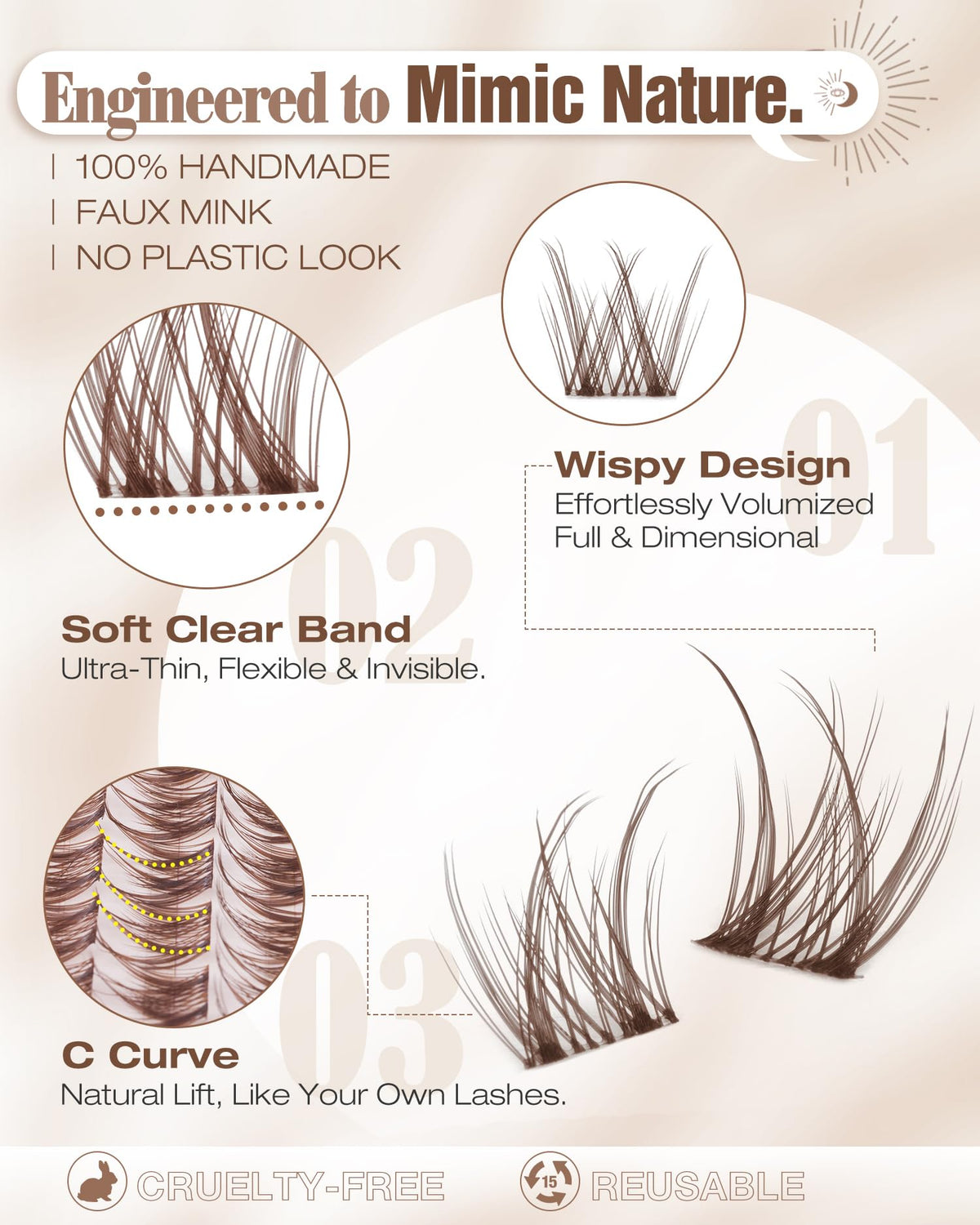 Mavphnee lash clusters with clear band for natural look