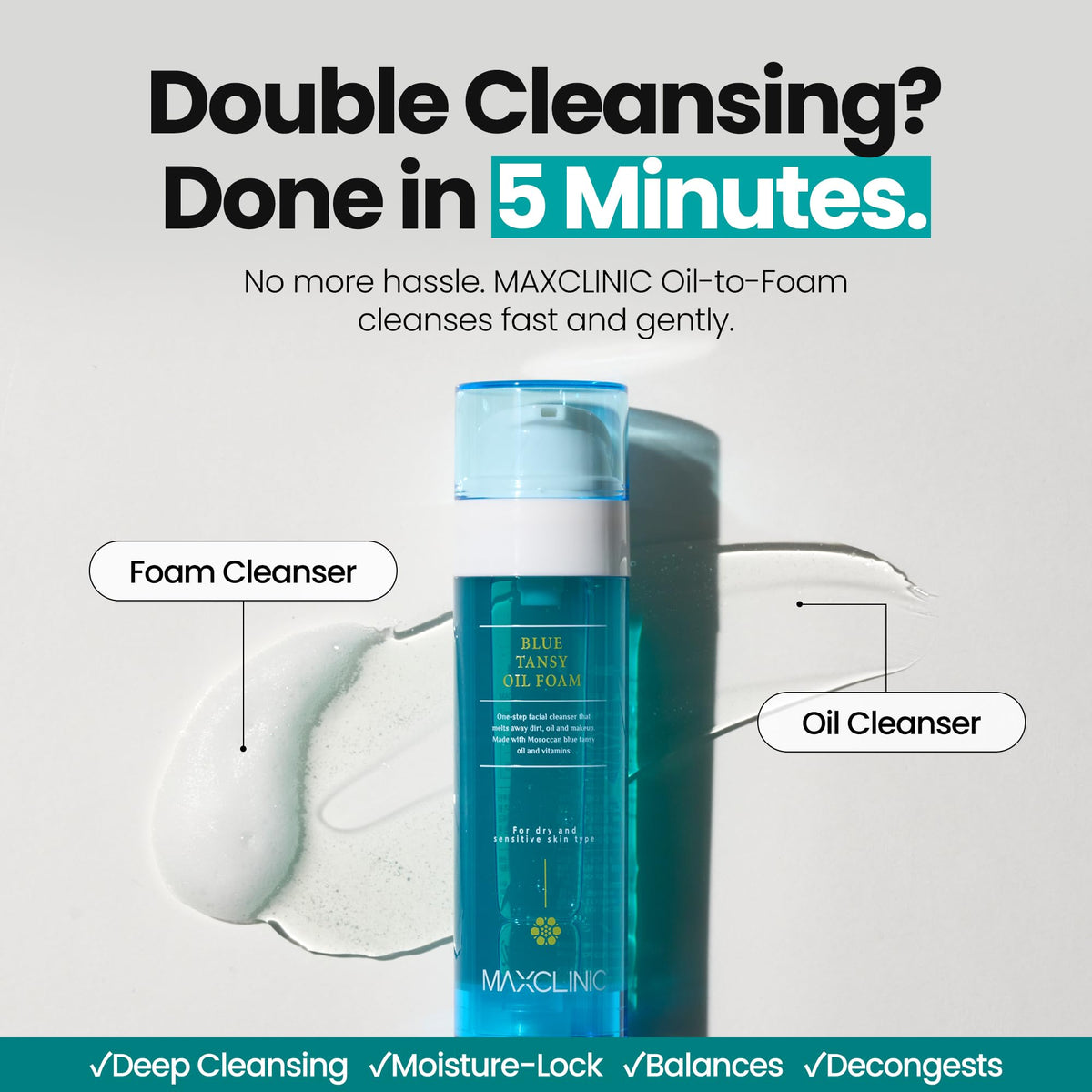 MAXCLINIC Blue Tansy Oil To Foam Cleanser pump and texture