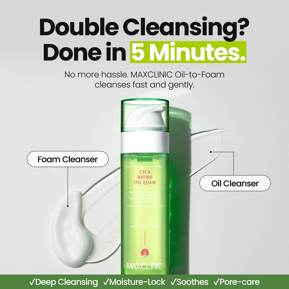 MAXCLINIC K Beauty Cica Biome Oil To Foam Cleanser bottle side view
