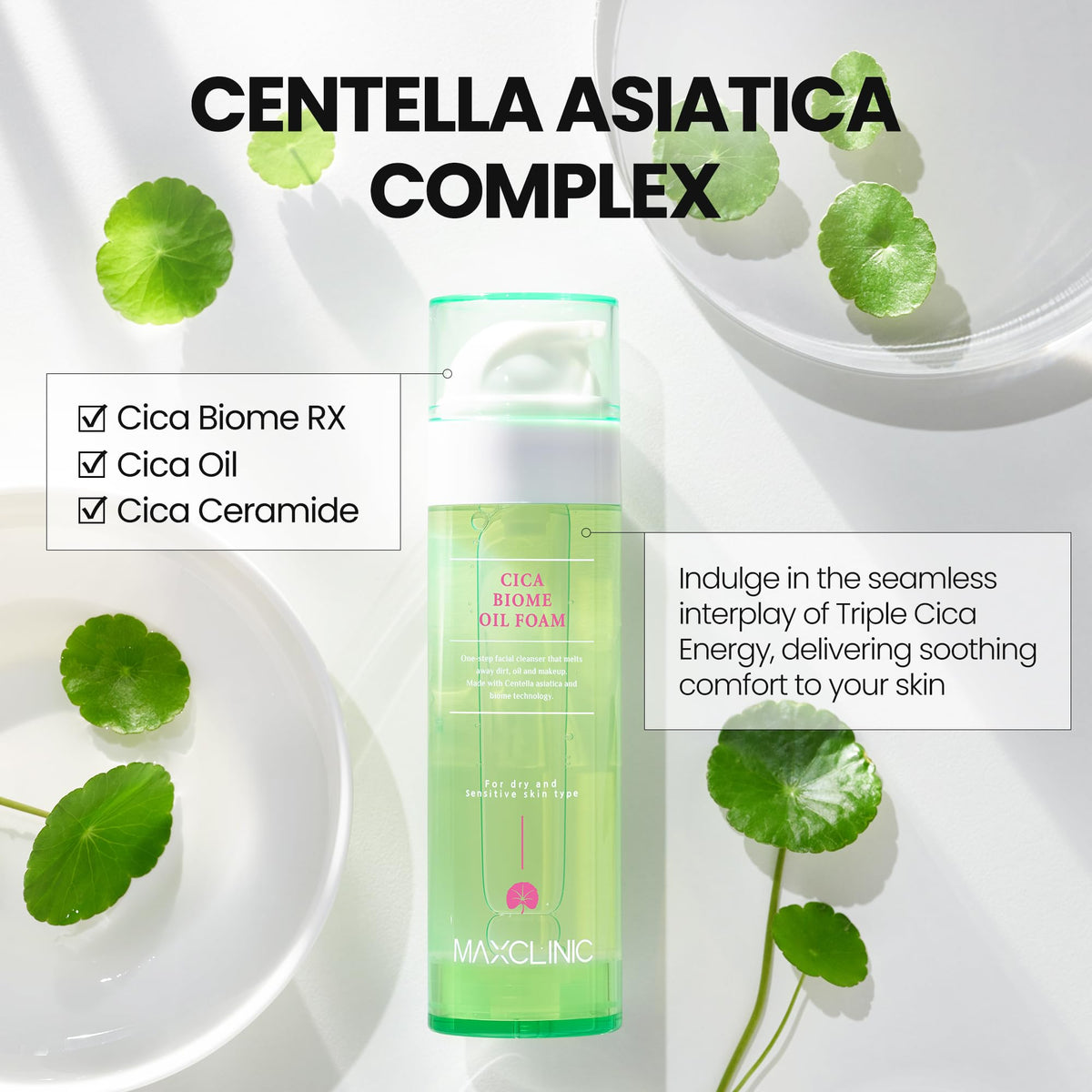 MAXCLINIC K Beauty Cica Biome Oil To Foam Cleanser with botanical extracts