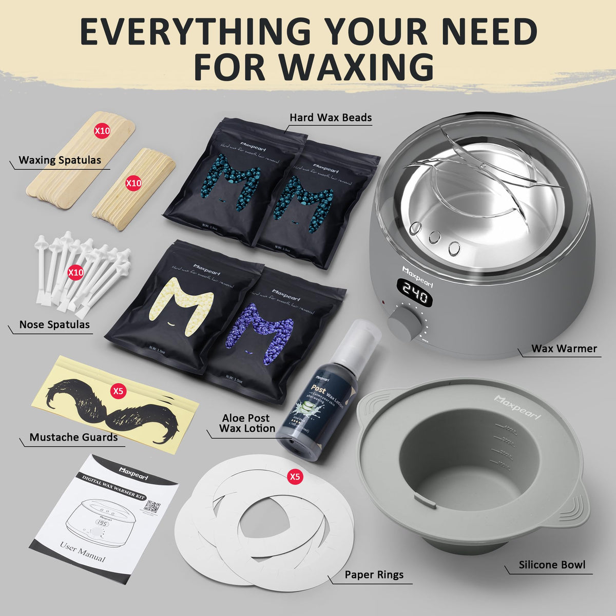 Maxpearl Digital Waxing Kit LCD display and wax heater