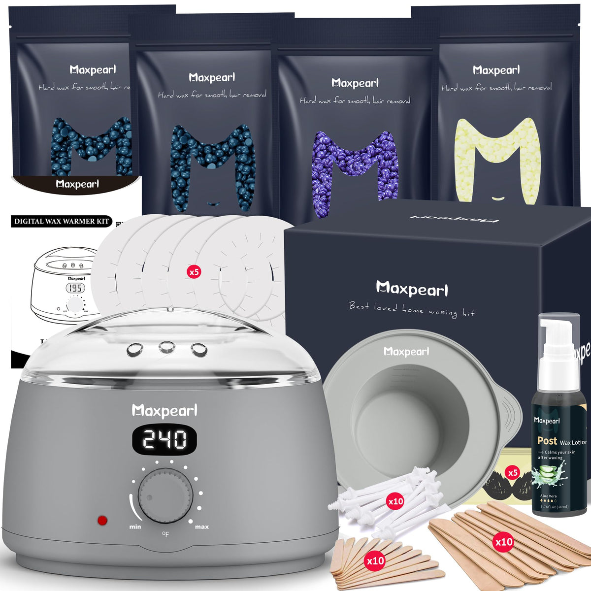 Maxpearl Digital Waxing Kit with silicone pot, grey front view