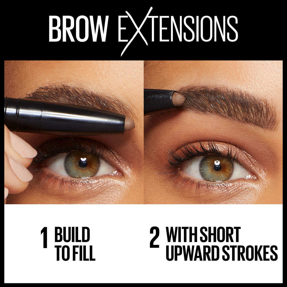 MAYBELLINE Brow Extensions Fiber Pomade Crayon in use on eyebrows