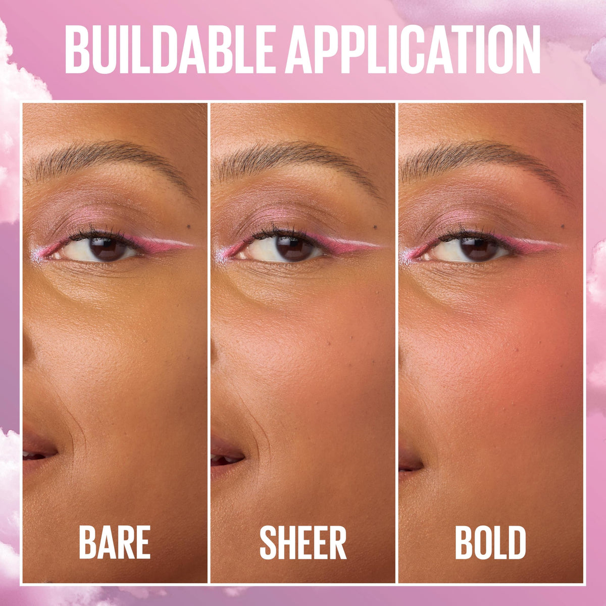 MAYBELLINE Cloudtopia Blush Mousse Solar Serenity with other makeup products