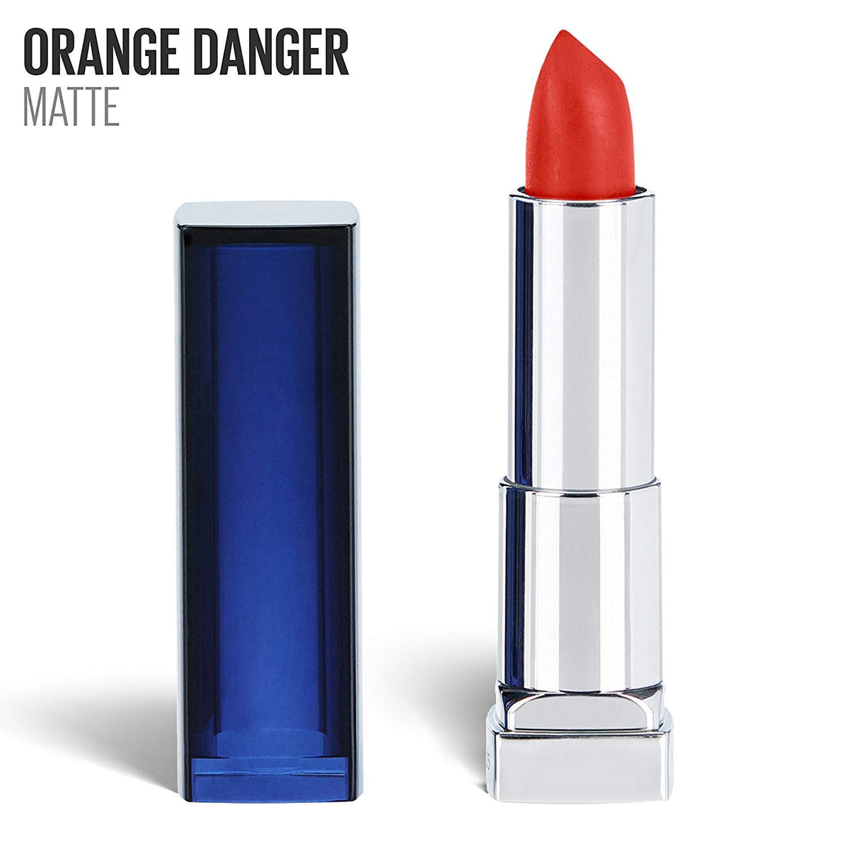 MAYBELLINE Color Sensational Matte Lipstick Orange Danger in makeup setup