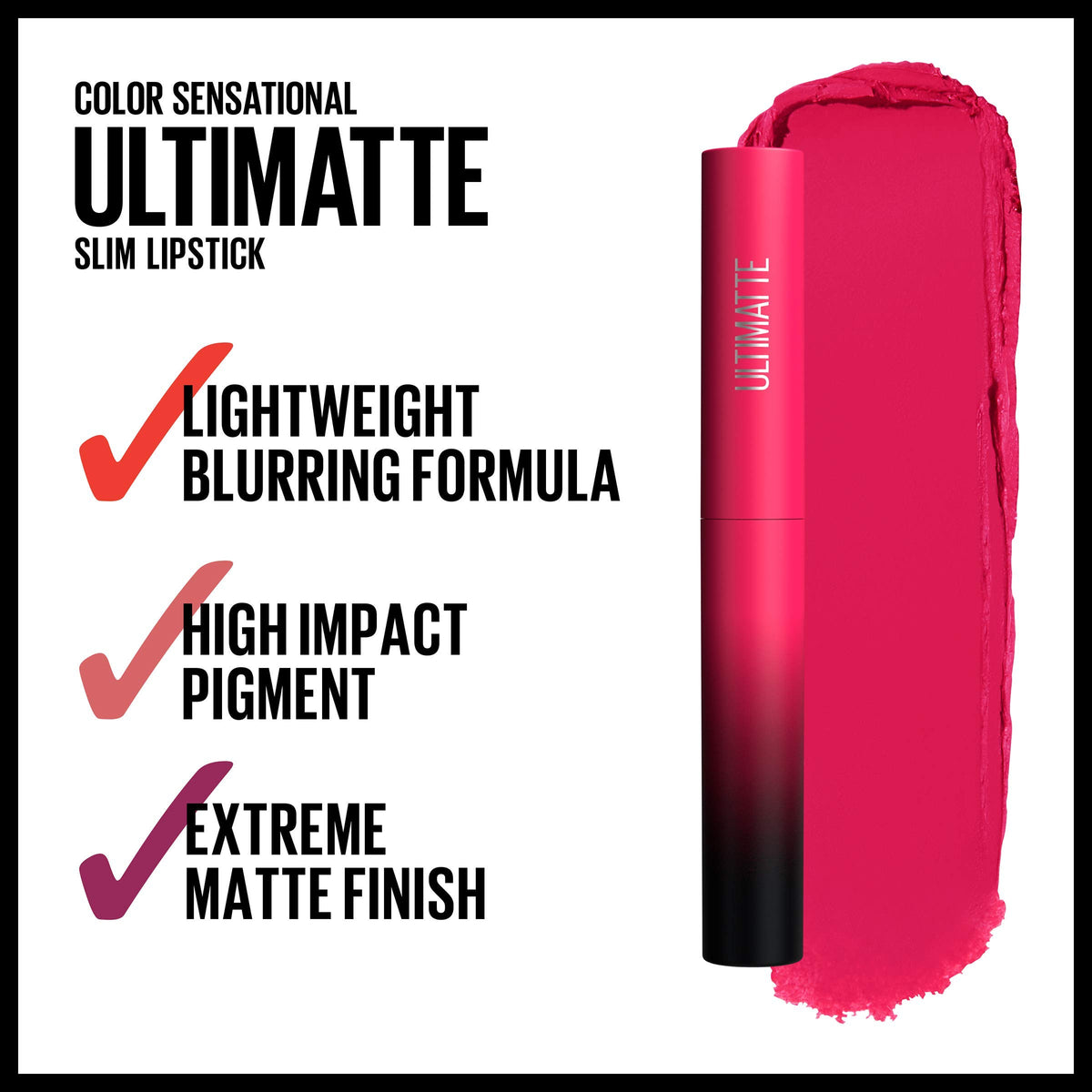 MAYBELLINE Color Sensational Ultimatte Matte Lipstick in More Magenta side view