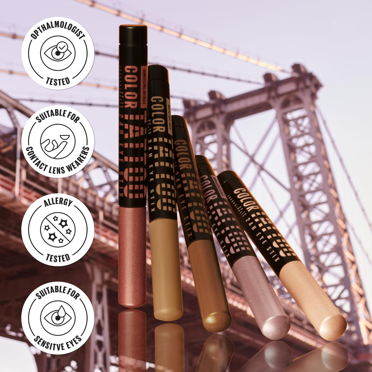 MAYBELLINE Color Tattoo Eye Shadow Stix Matte Cool Brown on makeup table