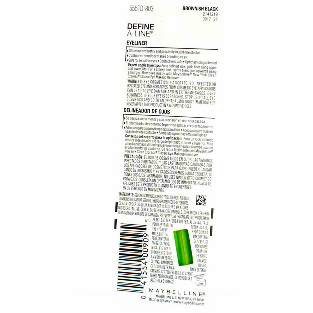 MAYBELLINE Define-A-Line Eyeliner Brownish Black in makeup bag