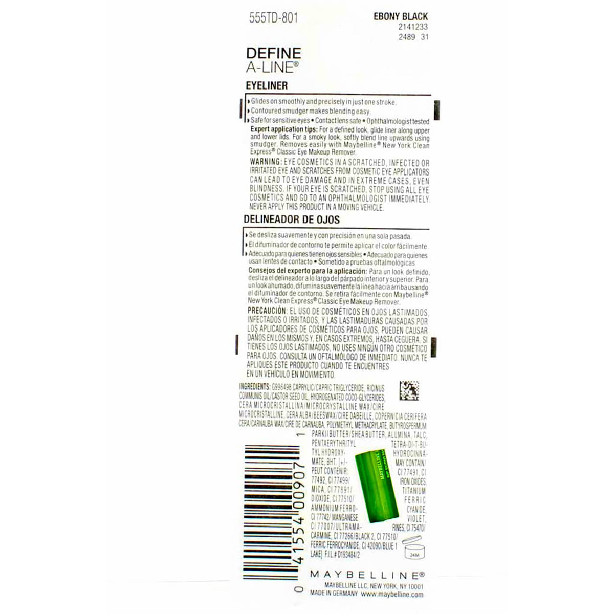 MAYBELLINE Define-A-Line Eyeliner Ebony Black packaging