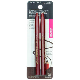 MAYBELLINE Expert Eyes Twin Brow & Eye Pencil Dark Brown with makeup brush
