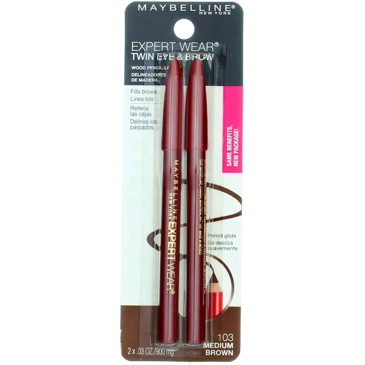 MAYBELLINE Expert Eyes Twin Brow & Eye Pencils Medium Brown in use