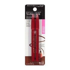 MAYBELLINE Expert Eyes Twin Brow & Eye Pencils Medium Brown with other makeup products
