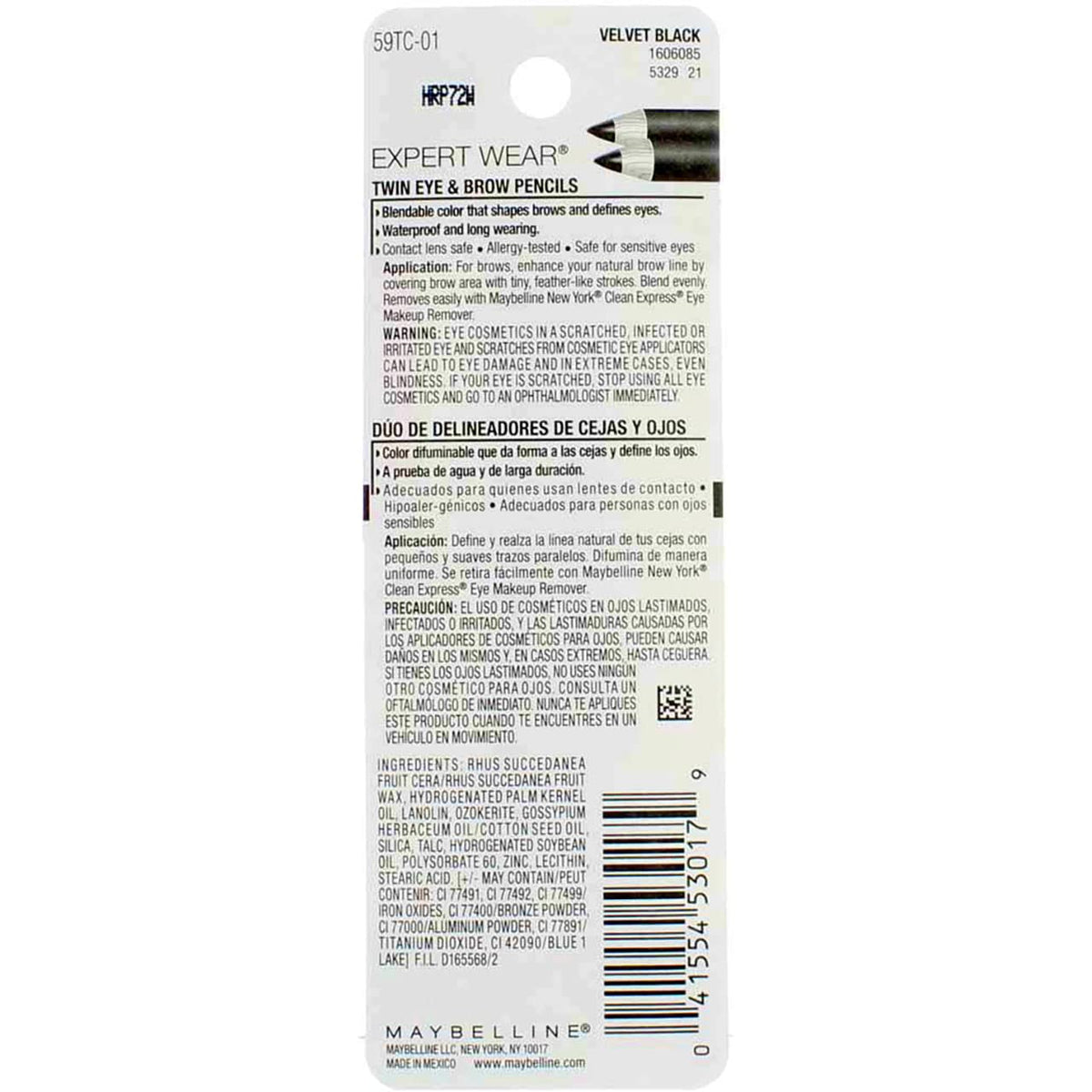 MAYBELLINE Expert Wear Twin Brow and Eye Pencils 101 Velvet Black pencil tip