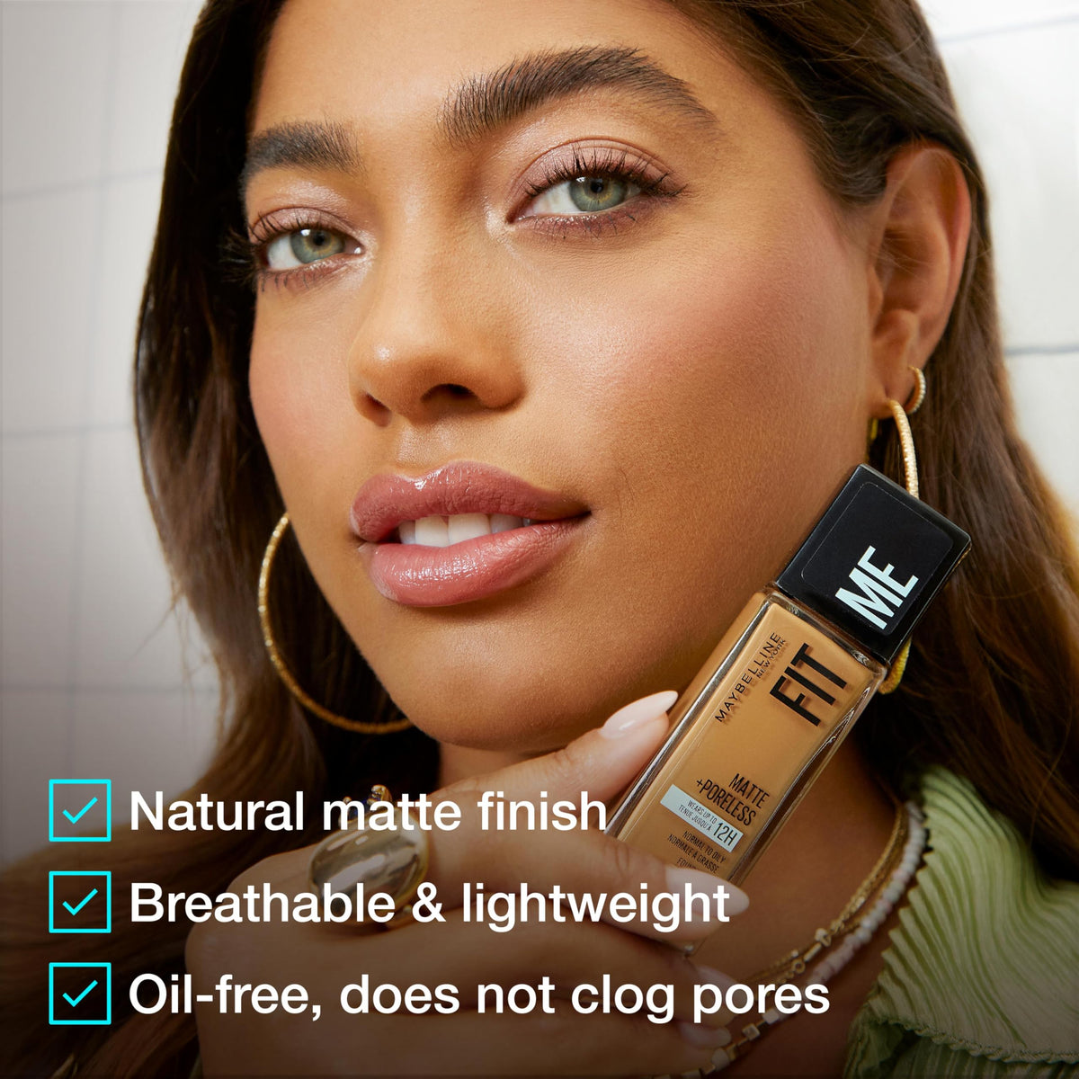 MAYBELLINE Fit Me Matte + Poreless Foundation Buff Beige with makeup brush