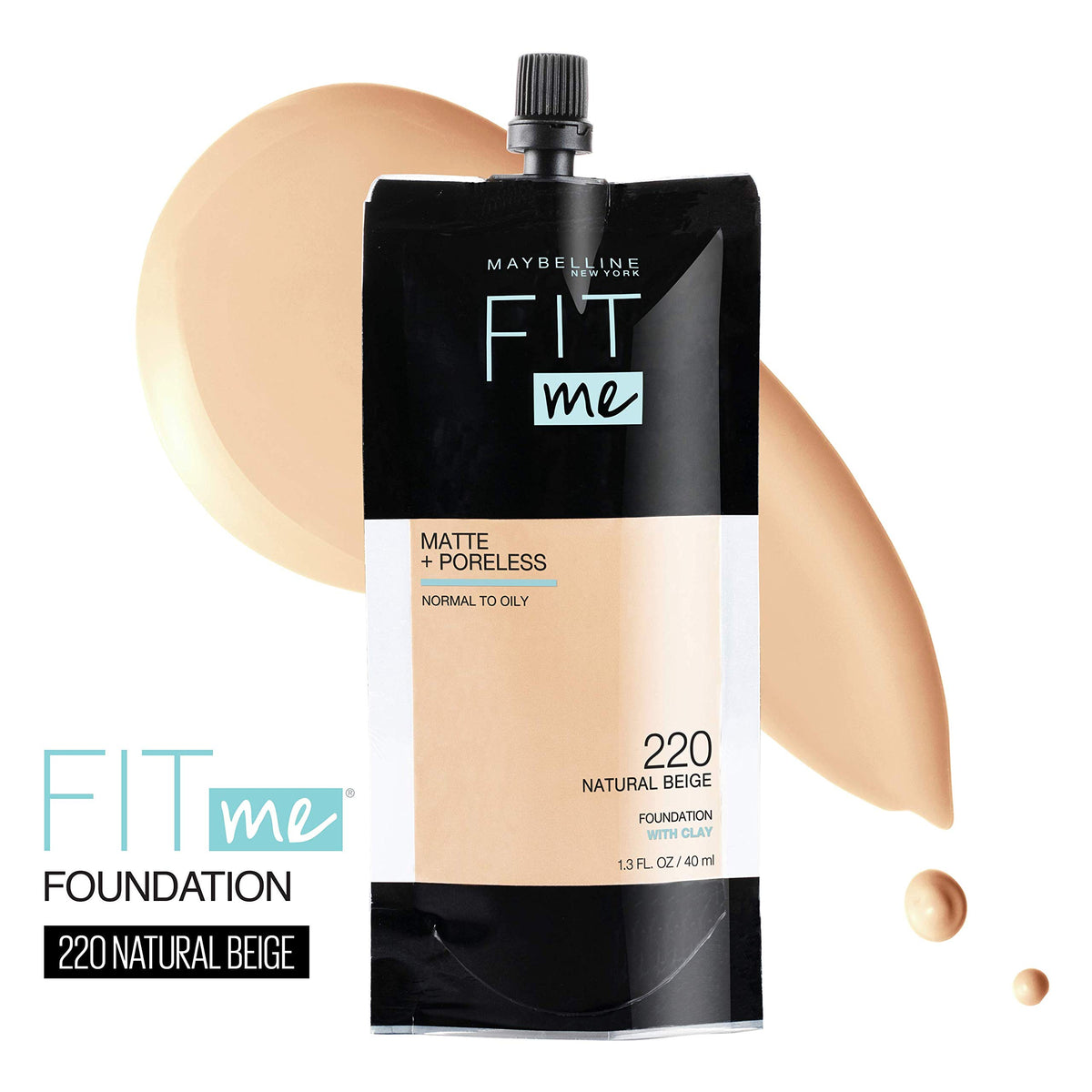 MAYBELLINE Fit Me Matte + Poreless Foundation pouch with controlled dozer