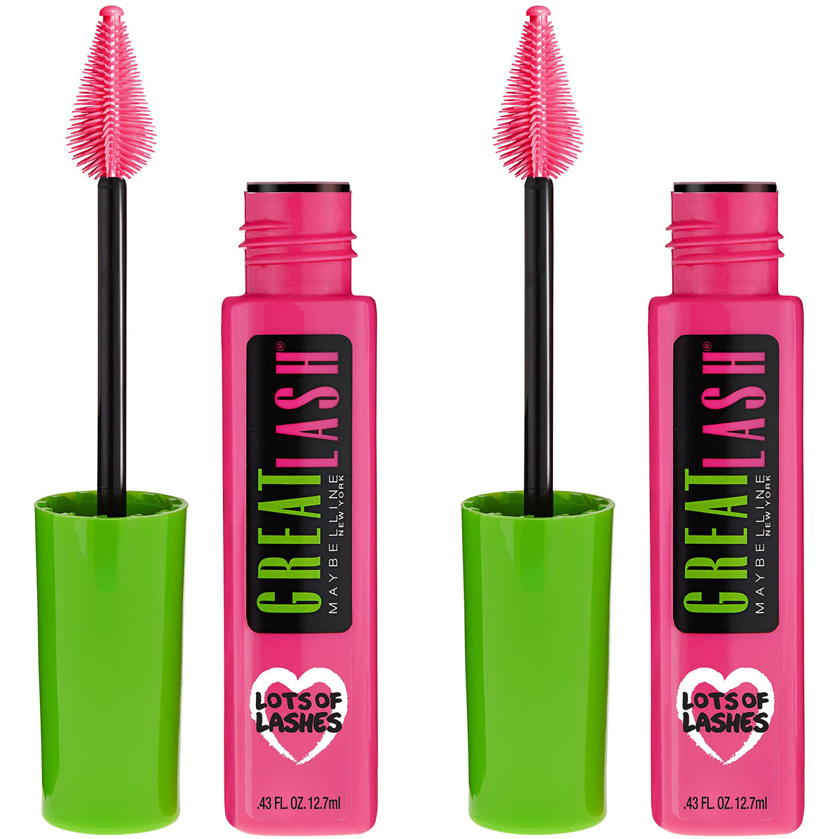 MAYBELLINE Great Lash Lots of Lashes Washable Mascara front view, Blackest Black