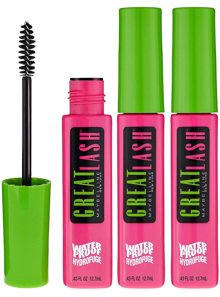 MAYBELLINE Great Lash Waterproof Mascara 3 Count, Very Black packaging front view