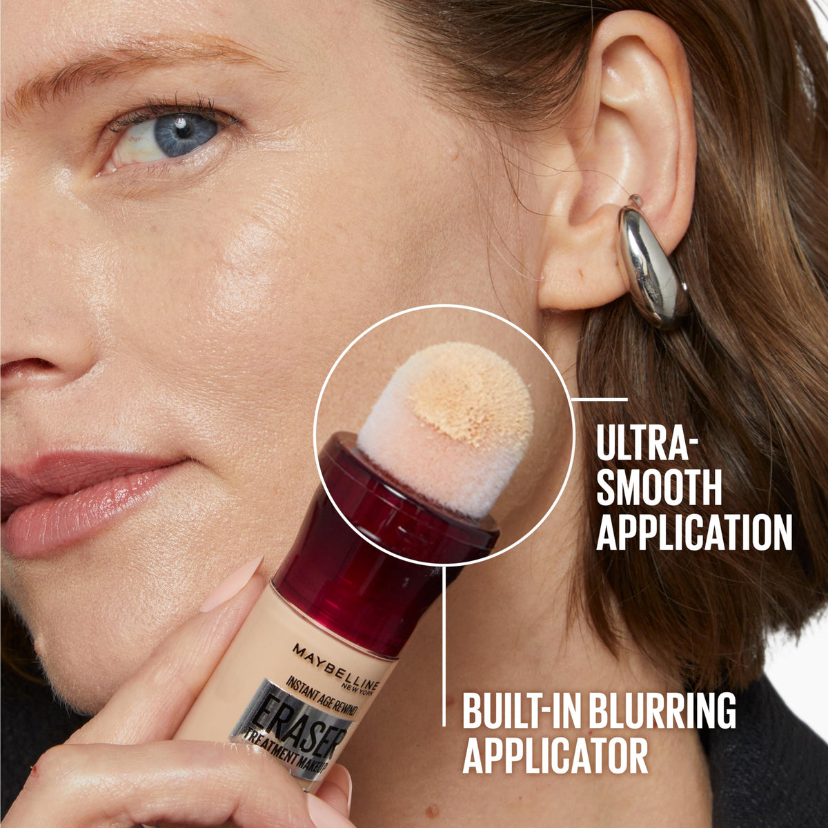MAYBELLINE Instant Age Rewind Eraser Foundation with SPF 20 displayed on a vanity