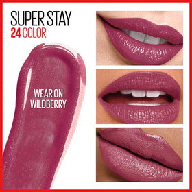 MAYBELLINE Super Stay 24 Liquid Lipstick Wear On Wildberry with conditioning balm