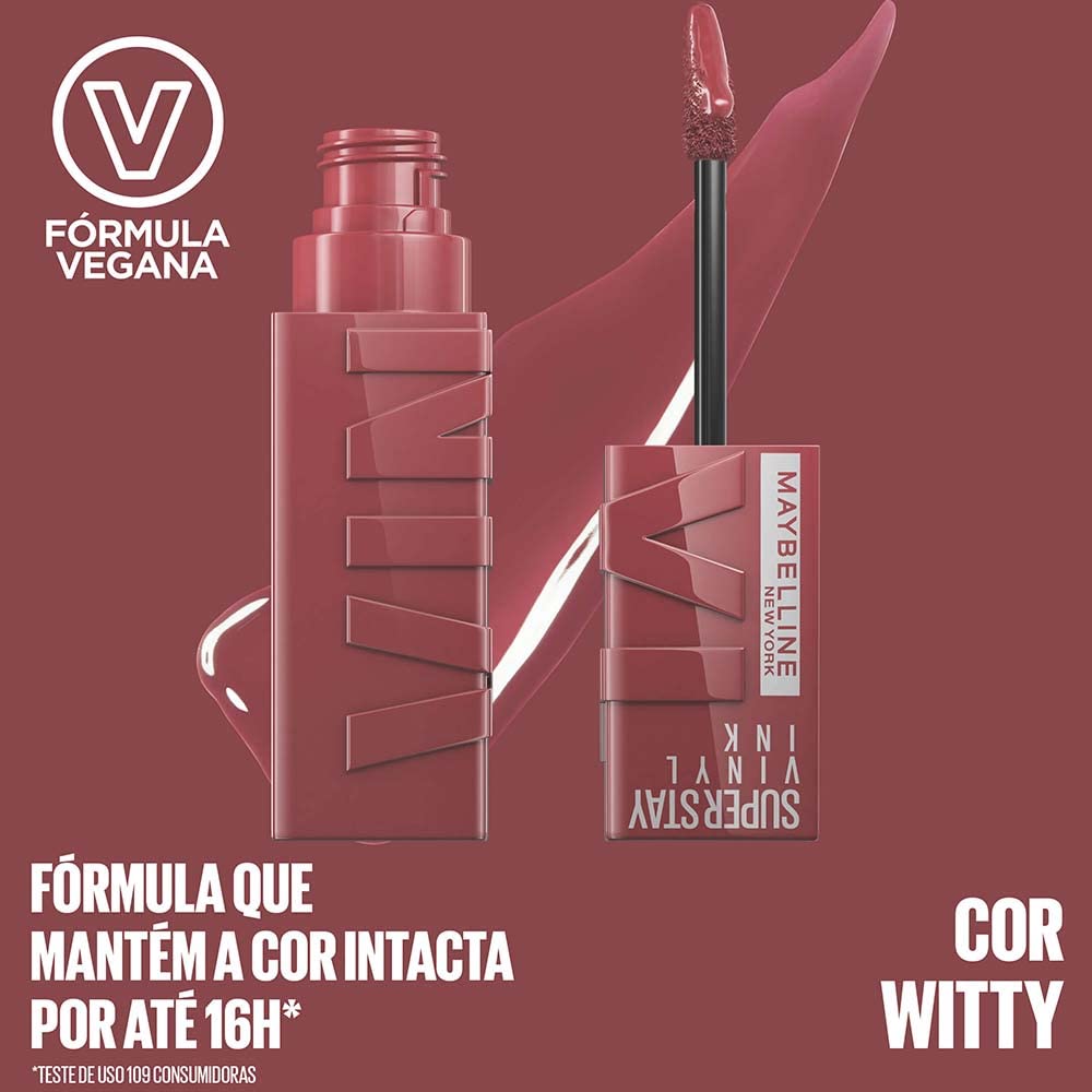 MAYBELLINE Super Stay Vinyl Ink Liquid Lipcolor in Witty, on model's lips