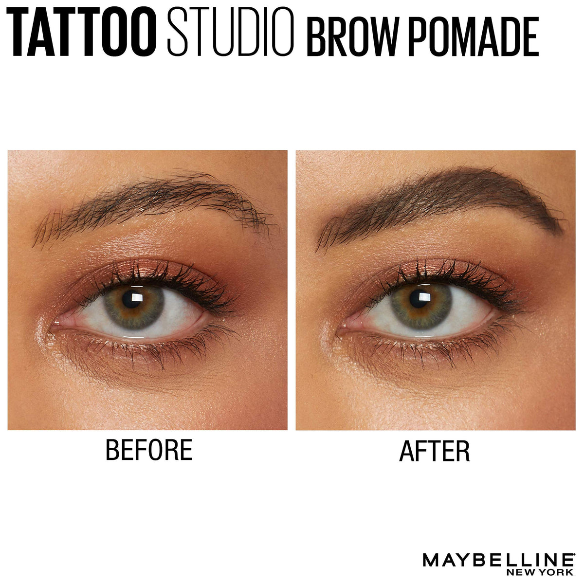 MAYBELLINE TattooStudio Brow Pomade Deep Brown swatch on skin