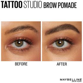 MAYBELLINE TattooStudio Brow Pomade Deep Brown swatch on skin