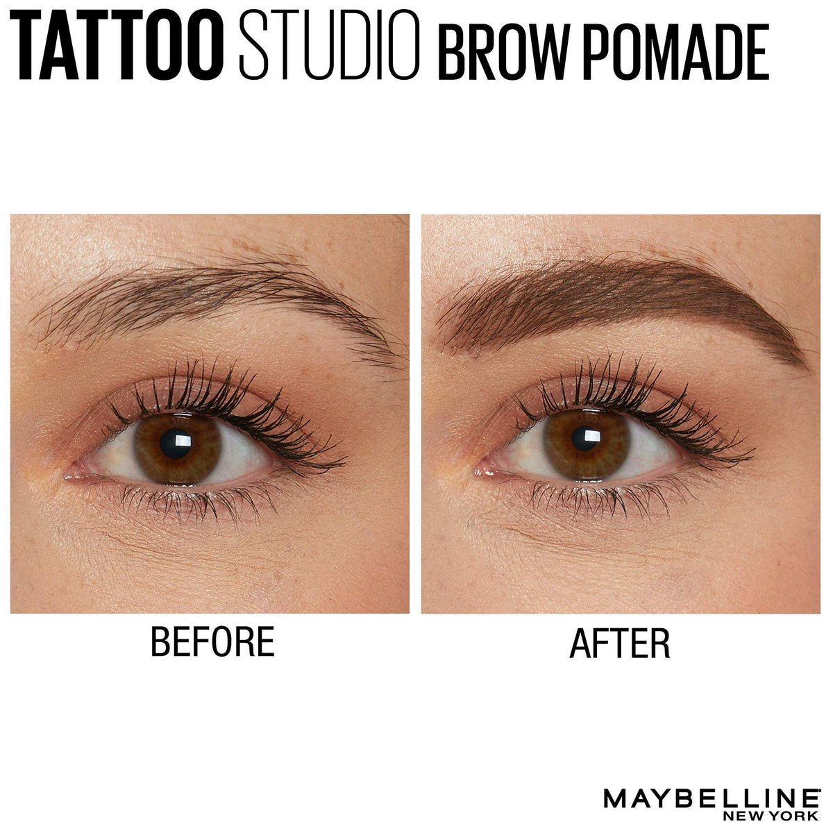 MAYBELLINE TattooStudio Brow Pomade Medium Brown spoolie brush