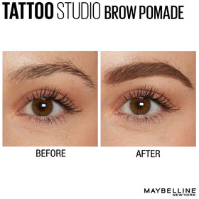 MAYBELLINE TattooStudio Brow Pomade Medium Brown spoolie brush