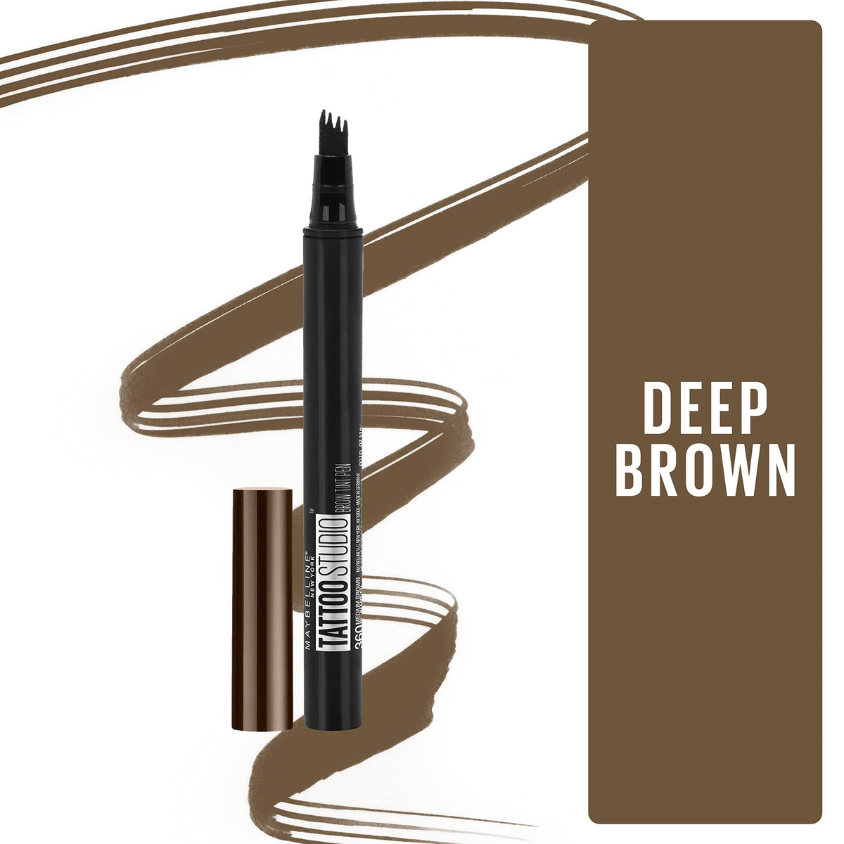MAYBELLINE TattooStudio Brow Tint Pen Deep Brown multi-prong tip close-up