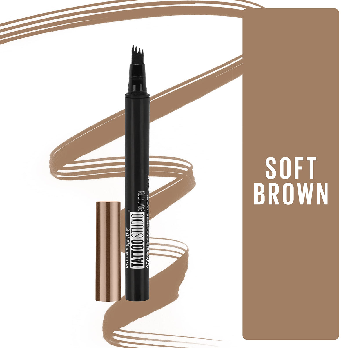 MAYBELLINE TattooStudio Brow Tint Pen Soft Brown multi-prong tip close-up