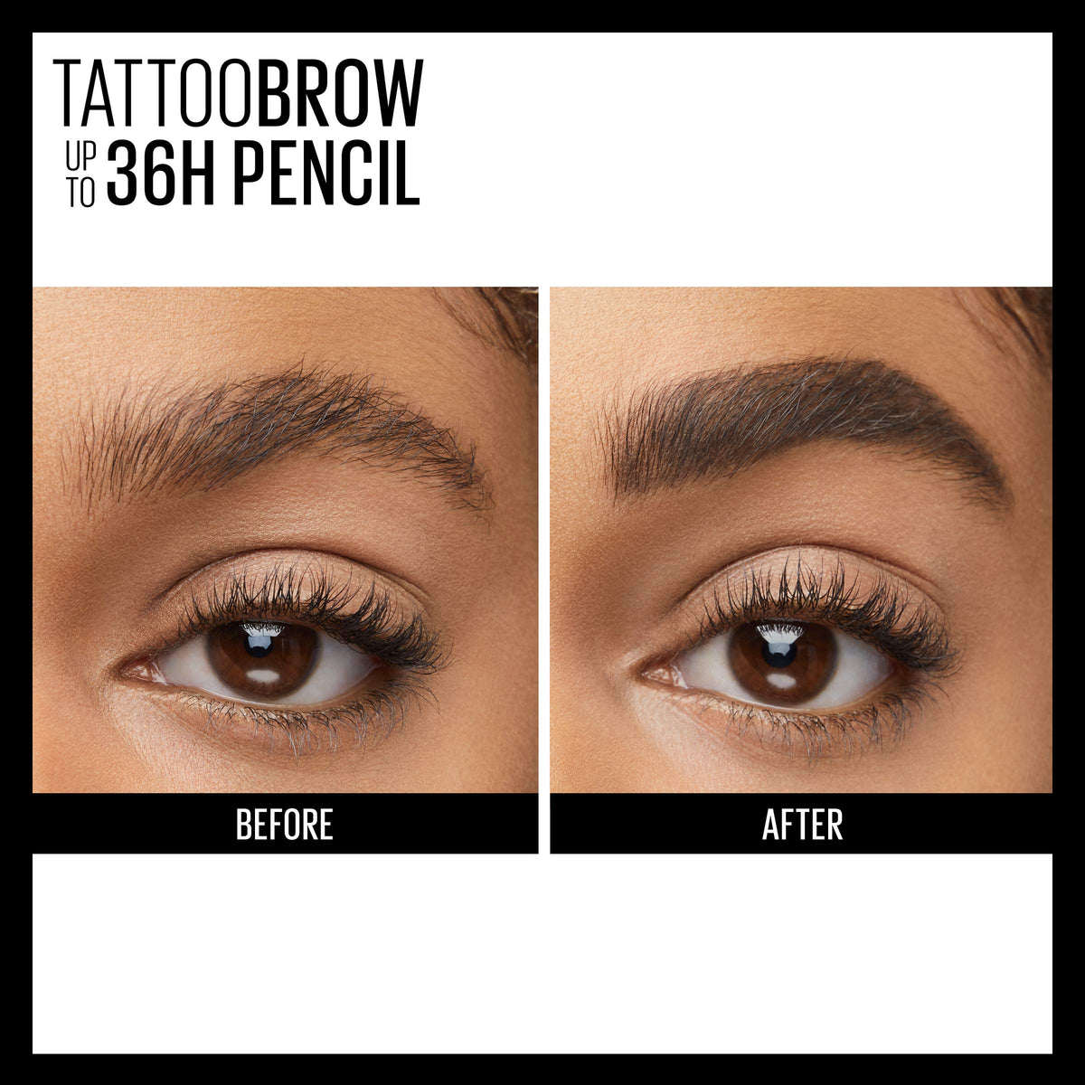 MAYBELLINE TattooStudio Waterproof Eyebrow Pencil Deep Brown on a makeup table