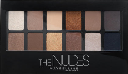 MAYBELLINE The Nudes Eyeshadow Palette front view with 12 shades