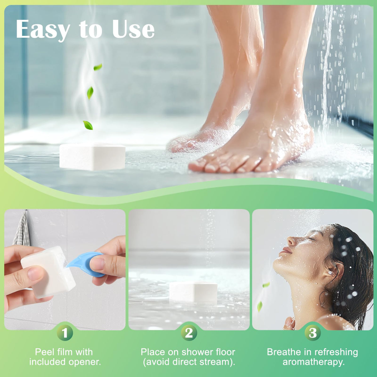 Maybeluck Eucalyptus & Mint Shower Steamers on a bathroom shelf