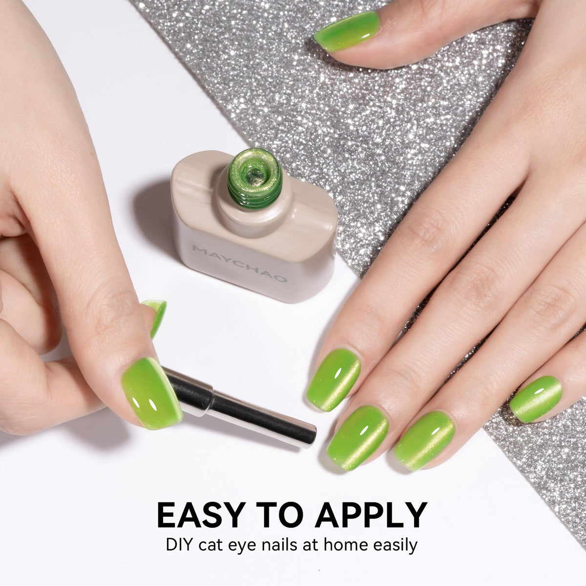 MAYCHAO gel polish showing vibrant green colour