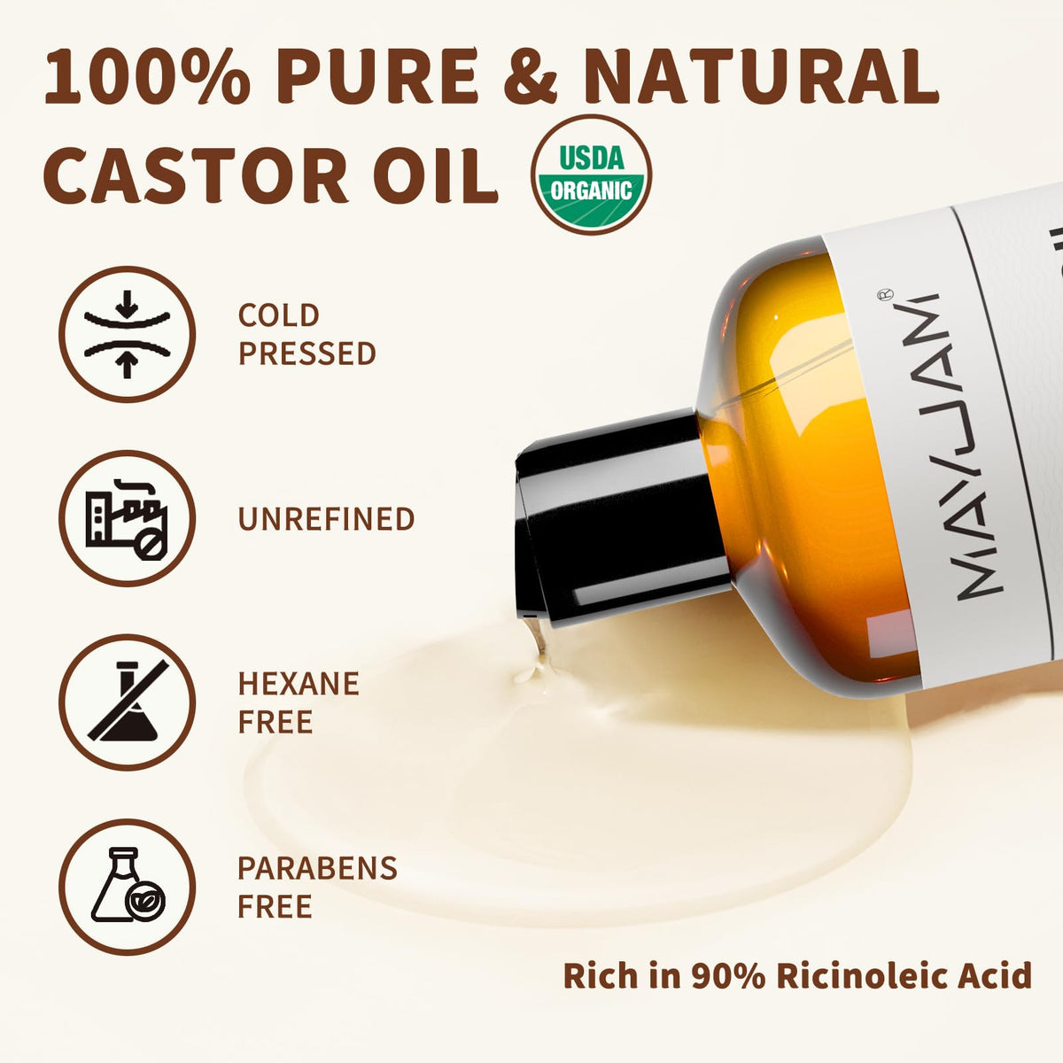 MAYJAM Organic Castor Oil 16 oz back view