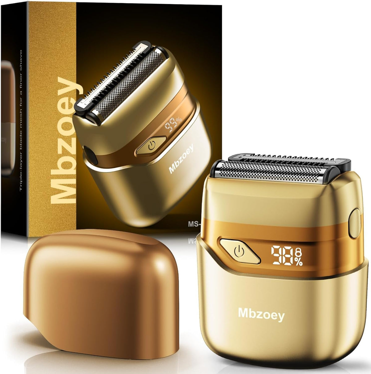Mbzoey Electric Foil Shaver front view in light gold