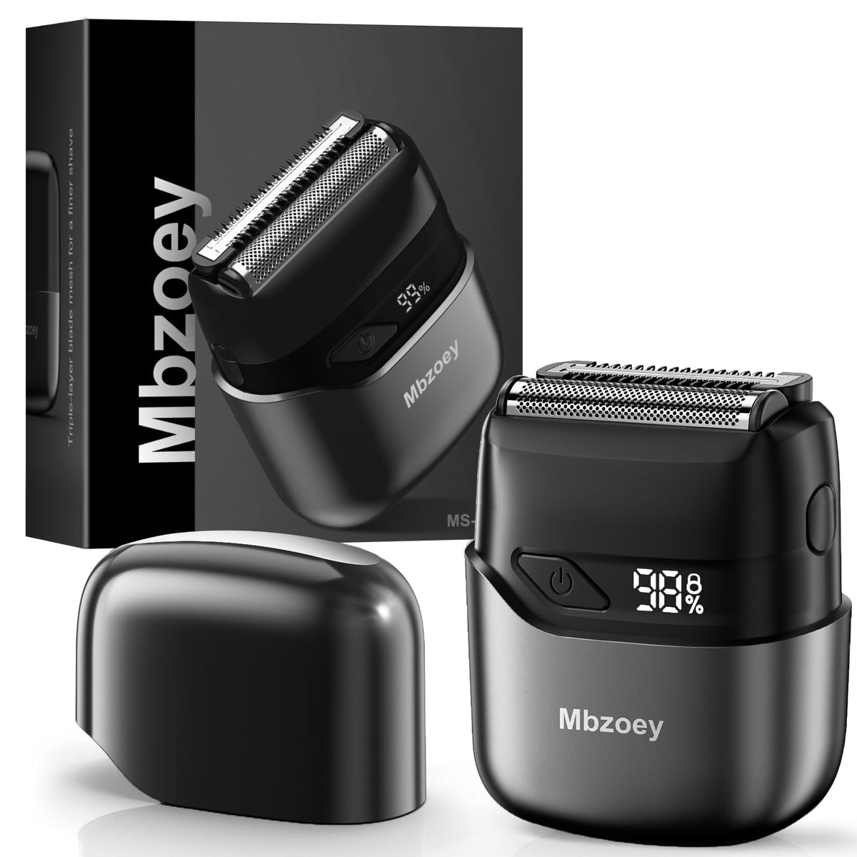 Mbzoey Electric Foil Shaver front view with titanium blades