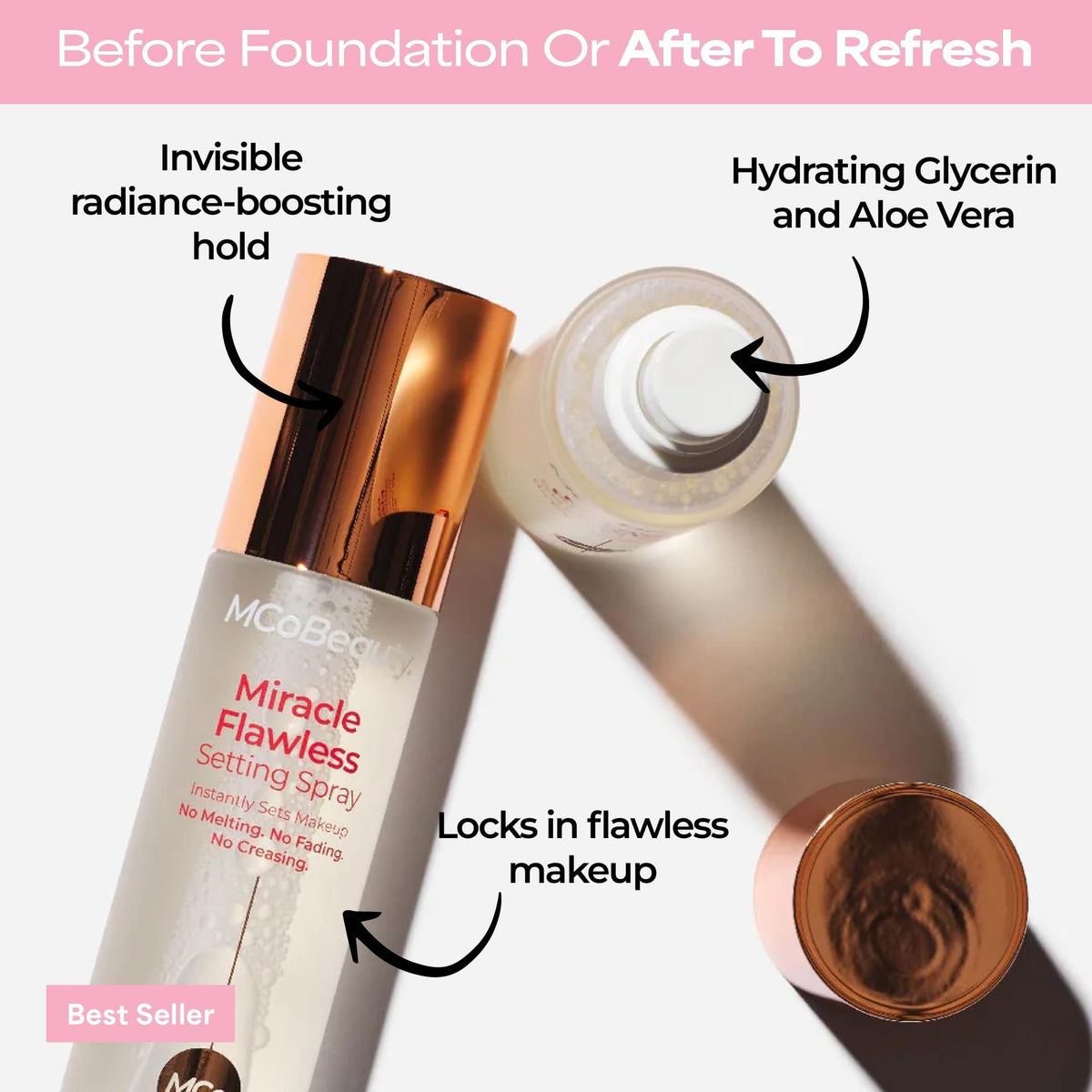 MCoBeauty Miracle Flawless Setting Spray application close-up