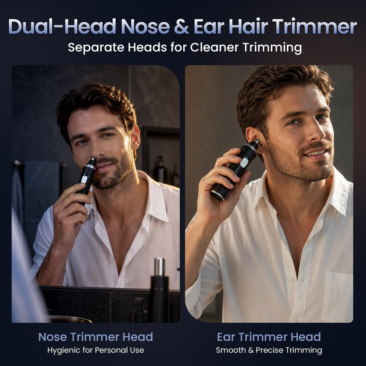 MDMSXXDD Ear and Nose Hair Trimmer side view showing interchangeable heads