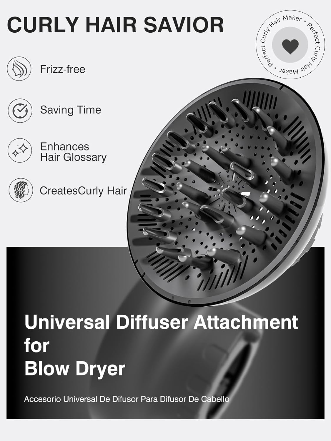 meborll Hair Diffuser demonstrating curl definition on hair