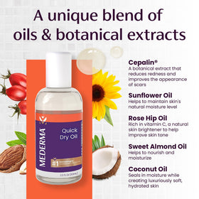 Mederma Quick Dry Oil 60ml back view showing ingredients